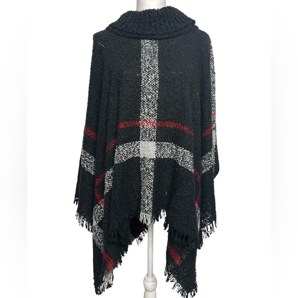 TREADZ AUSTRALIA / Black White Red Plaid Sweater Poncho / One Size / Goth Emo